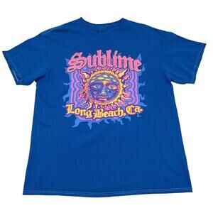 Sublime Mens Long Beach CA Blue Neon Sun Face Graphic Retro Rock Band T-Shirt